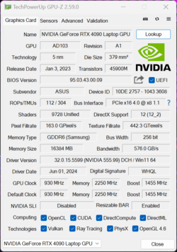 GPU-Z GeForce RTX 4090 dizüstü bilgisayar