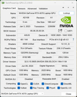 GPU-Z Nvidia GeForce RTX 4070 dizüstü bilgisayar