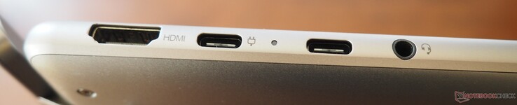 Sol taraf: HDMI 2.1, USB-C 3.1 (DP 1.3, PD), USB-C 4 (DP 1.4, PD), 3,5 mm jak (hat girişi/çıkışı)