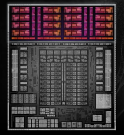 Ryzen AI Max+ 395 çizimi, CPU kırmızı ile vurgulanmıştır (kaynak: AMD)