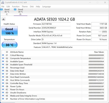 ADATA SE920, PCIe 4.0 x4 ile çalışır