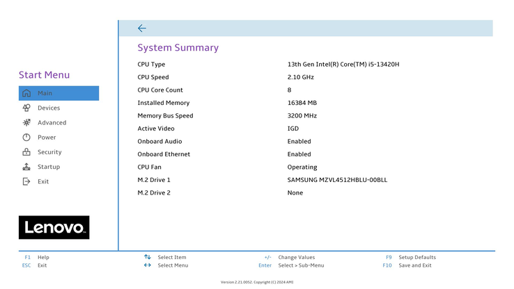 Lenovo IdeaCentre Mini 5'te BIOS seçenekleri