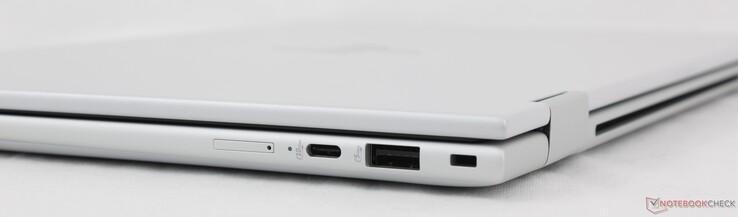 Sağ tarafta: Nano-SIM yuvası (isteğe bağlı), USB-C w/ Power Delivery + DisplayPort 1.4 (10 Gbps), USB-A 3.2 Gen. 1 (5 Gbps), Nano kilit yuvası